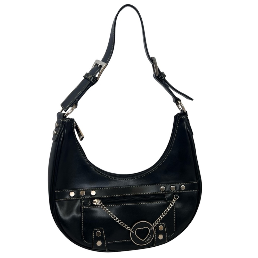 Vintage Y2k XOXO Shoulder Bag Purse Black Faux Leather with Silver Details
